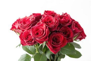 Obraz premium A bouquet of a dozen deep red roses, lush and vibrant, symbolizes love and passion.