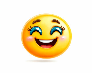 Fototapeta premium Joyful emoticon, smiling broadly, against white background; ideal for positive messaging or social media