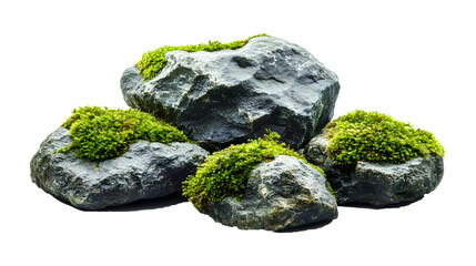 Stacked rocks with lush moss, perfect for nature-themed designs.
