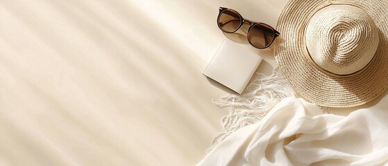 A summer scene with accessories on a beige background