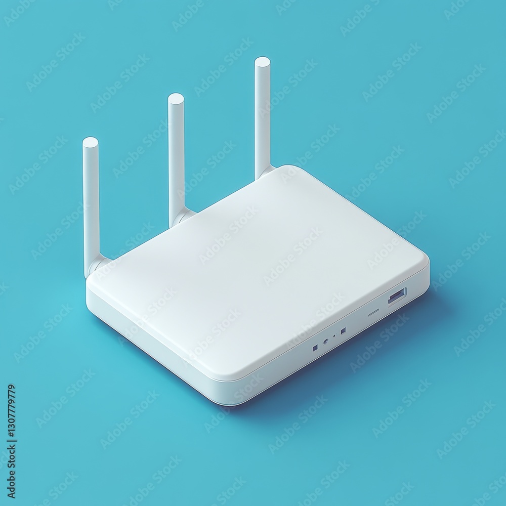 Poster A Sleek and Minimalist White Wireless Router on a Soft Blue Background Provides Connectivity and Design