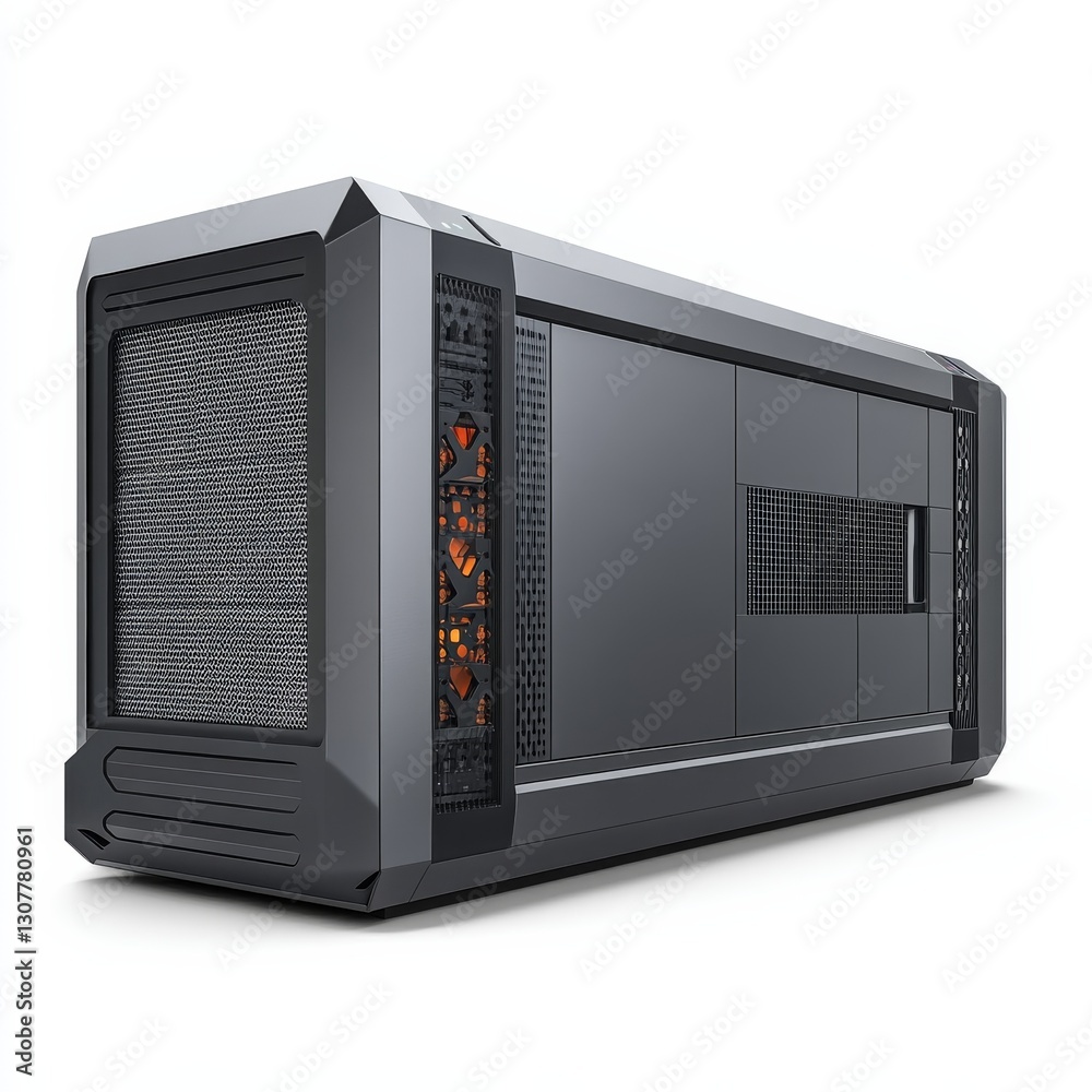 Aufkleber Sleek and Modern Dark Gray Computer Server Case with Mesh Grill and Visible Internal Components for Enhanced Cooling