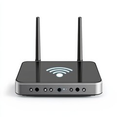 Fototapeta premium Sleek Wireless Router with Modern Design and Strong Signal on a Clean White Background, Perfect for Home or Office Network Connectivity
