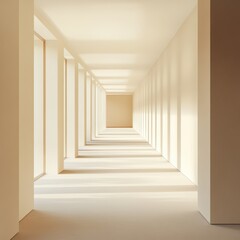 Obraz premium Bright Minimalist Interior with Long Hallway and Soft Shadows