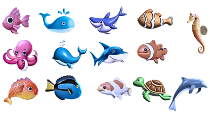 Cute 3D Cartoon Sea Creatures – Adorable Marine Animal Illustrations