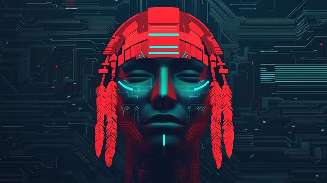 Digital abstract representation of native culture virtual realm art futuristic environment close-up identity exploration