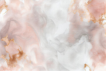 Obraz premium Silver marble wall background. Abstract illustration with gold foil and pink watercolor splashes.