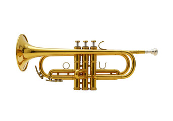 Golden brass trumpet in soft light isolated on transparent background