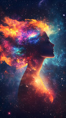 Fototapeta premium A woman with hair made of colorful nebulae, floating in space 