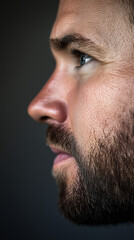 Fototapeta premium gesicht, close up, person, auge, bart, nase, leute, mund, auge, ausdruck, anschauen, ernst, guy, mann, lippen, close up, fotogen, profil, nah, blick, junge, business-man, haut, kopf, leitbild