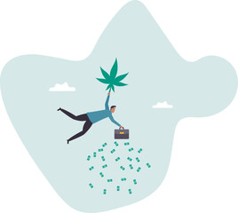 Make money and rich with marijuana CBD oil or cannabis business, invest and earn millions in cannabis stocks.business concept.flat character.