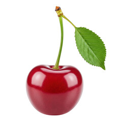 Fresh cherry with leaf isolated on transparent background