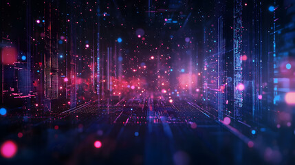 Obraz premium Technology Digital Data Abstract Background, Data Analysis and Access to Digital Data, Digital Cyberspace with Particles and Digital Data Network Connections, 3D Rendering