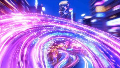 Night City Lightspeed Drive Abstract motion blur of urban street at night, ideal for dynamic backgrounds or screensavers