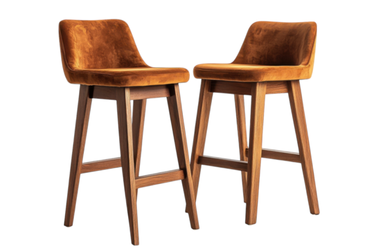 Stylish wooden bar stools with leather seats arranged in a modern setting for comfortable dining