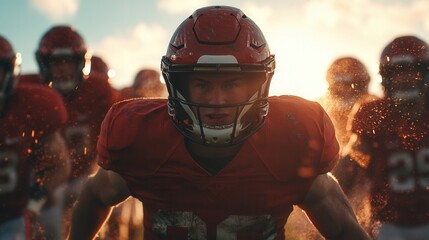 American Football Team in Action – Intense Game Moment""Team Spirit and Strength – American Football Players on the Field