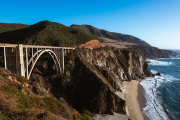 A historic arched bridge in Big Sur, California.