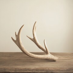 Fototapeta premium Intricate Antler Displayed on Natural Wooden Surface in Soft Light