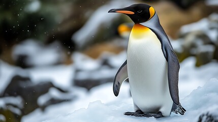 Obraz premium Penguin stands tall in icy, snowy landscape