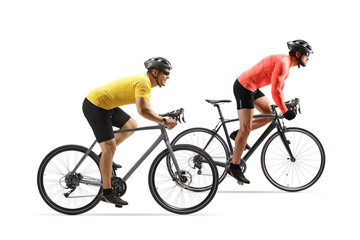 Two male cyclists riding bicycles