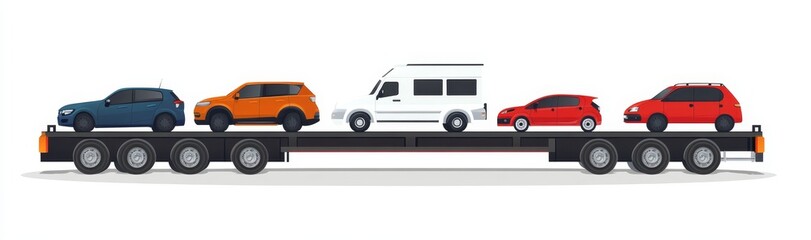 Fototapeta premium A car carrier truck is hauling numerous vehicles on its double-decker trailer to guarantee secure and efficient transportation