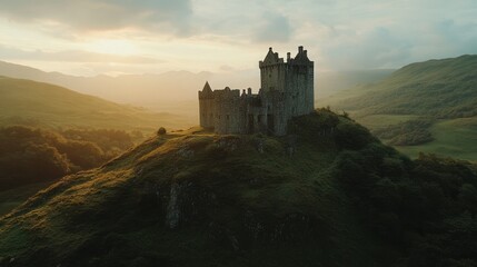 Scottish Ruins Castle Sunrise Mountain View