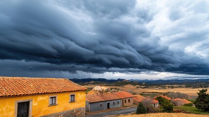 Dramatic cloud cover over rural landscape spain gigapixel photography atmospheric wide angle weather concept