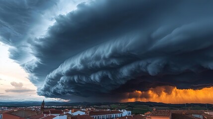 Dramatic cloud cover illustrating dana weather event scenic landscape atmospheric conditions aerial view nature's power