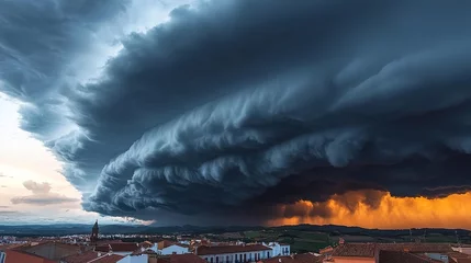 Dramatic cloud cover illustrating dana weather event scenic landscape atmospheric conditions aerial view nature's power © Vilaphon 