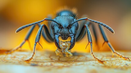 Detailed Close Up of an Ant Carrying Food with Precision in Macro Photography Composition