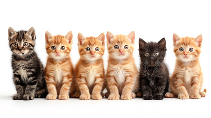Adorable Kittens Sitting in a Row on White Background