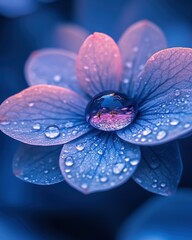 Flower Petals Adorned with Raindrops a Gentle Blue and Purple Floral Beauty Enhancing Nature's Bloom