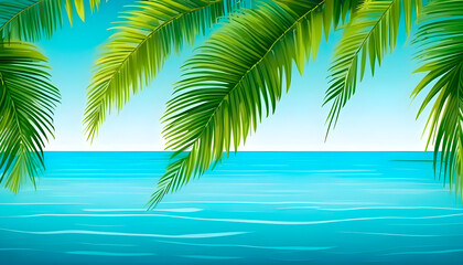 Obraz premium Tranquil ocean scene. The water is a clear blue, stretching out to the horizon beneath a bright sky