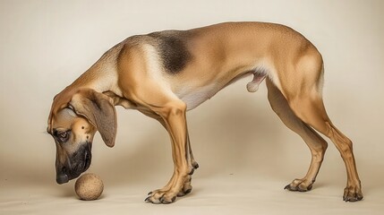 Dog Focused on Ball Close to the Ground in Side Profile Shot