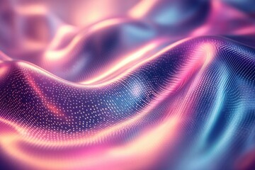 Abstract wave of glowing particles, vibrant pink and blue hues, digital art.