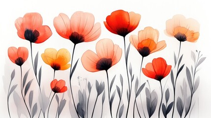 Soft brush strokes create a harmonious display of wildflowers in bloom, showcasing their vibrant colors and intricate details. Perfect for any seasonal project