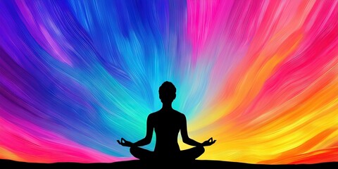 Yoga science concept with vibrant modern colors representing chakras and innovation