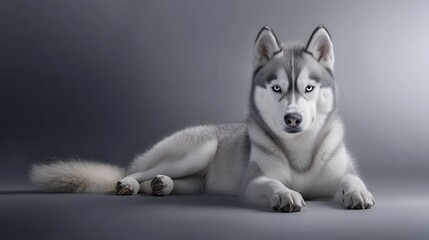 Fototapeta premium Majestic Siberian Husky Reclining with Piercing Blue Eyes