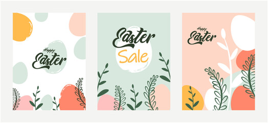 happy easter. patterns. modern nature abstract style. a set of vector easter illustrations. easter eggs, perfect for a poster, cover, or postcard, work of hand drawn