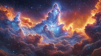 Celestial cloudscapes, vibrant, cosmic, nebula, swirling, interstellar, space,  astronomy,  galaxy, 