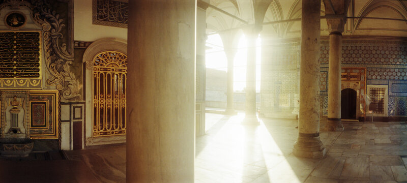 Panoramic view of interiors of Topkapi Palace in Istanbul, Turkey.