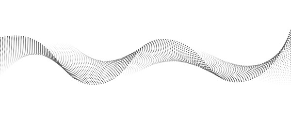 Black dotted wave lines on white background. Abstract pattern halftone wave lines particle wallpaper. Gradient curve energy of signal. Circle dotted pattern. Polka dots for poster, banner.