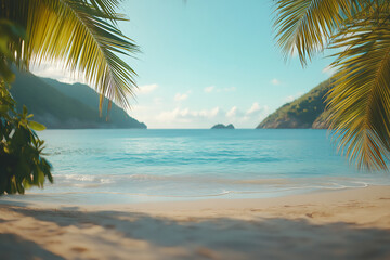 Naklejka premium beautiful summer background with palm leaves and a sandy beach.