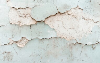Obraz premium Cracked, peeling light blue paint on a weathered wall texture.