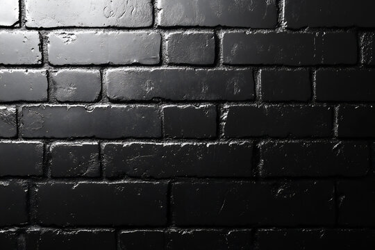 black brick wall background, black texture of old dark gray bricks.