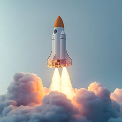 Naklejka premium Space rocket flying toward the clouds believable rocket icon Having a successful company concept, generative ai