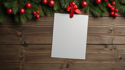Fototapeta premium Greeting card christmas mockup with fir tree branches on dark wooden background