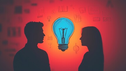Silhouettes of two figures illuminated by a lightbulb urban setting artistic closeup vibrant mood