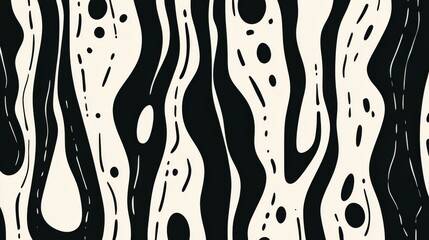 black and white pattern featuring thick lines and simple organic shapes