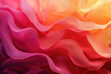 Fototapeta premium Abstract image of flowing, translucent fabric in shades of pink, orange, and red.